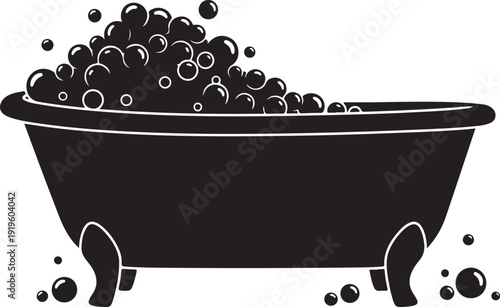 A black and white image of a bathtub filled with bubbles Vector, illustration