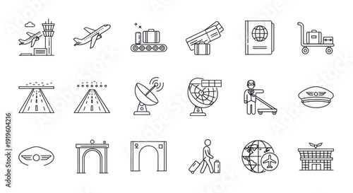 Airport Icon Set: Travel, Aviation, and Transportation Icons