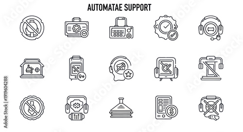 Automated Support Icons: Customer Service, Tech Help, and Troubleshooting