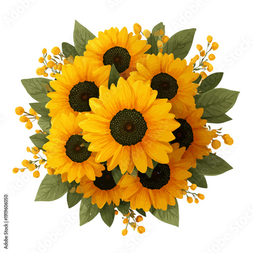 Sunflower Bouquet, rendered in a minimalist 2D flat vector icon style against a pure white backdrop