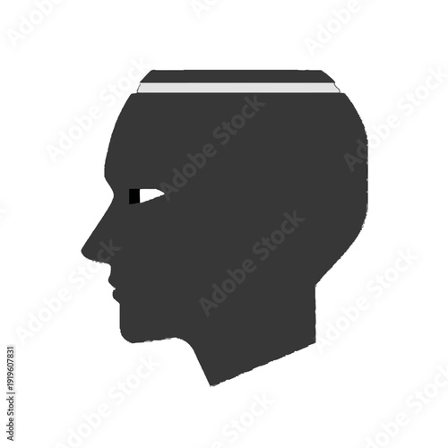 Minimalist human head silhouette in profile view symbolizing thought, identity, and privacy isolated white background