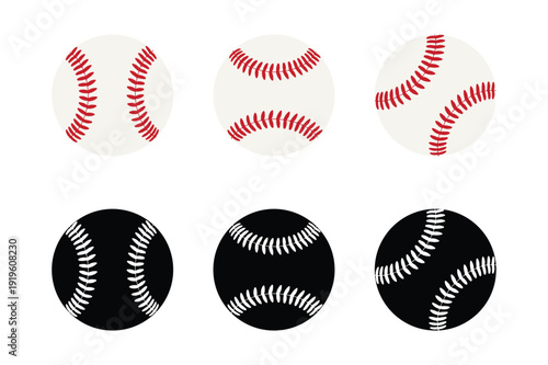 Set of baseball ball vector illustration, Minimal flat design isolated on white background
