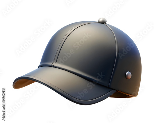 A black leather baseball cap with a button on top
