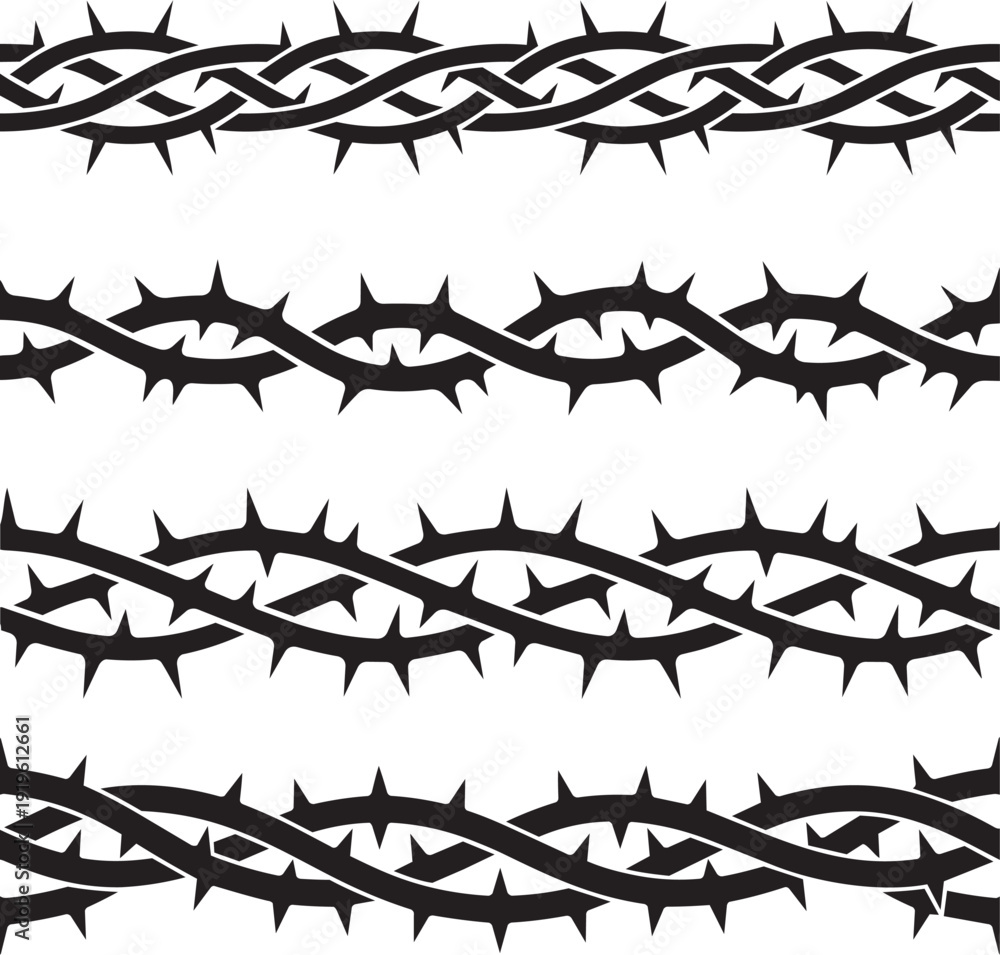 Φωτογραφία Crown of thorns, seamless pattern of plants with spikes set