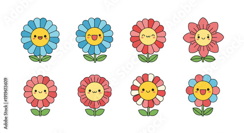Cartoon flowers illustration on white background
