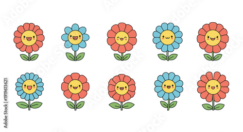 Cartoon flowers illustration on white background