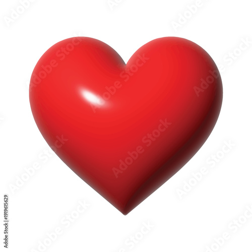 3D Realistic Red Heart Vector Illustration. Glossy Shiny Plastic Love Symbol Isolated on White Background. Modern Romantic Valentine Shape. Passion Health Care Icon For Social Media App UI Design.