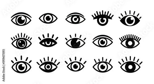 Collection of stylized eye icons with varying lash designs.