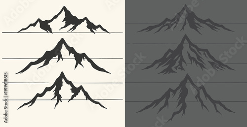 Mountain silhouettes in different shades and tones