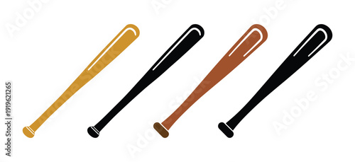 Set of baseball bats vector illustration isolated on white background. Flat design, Sports vector illustration 
