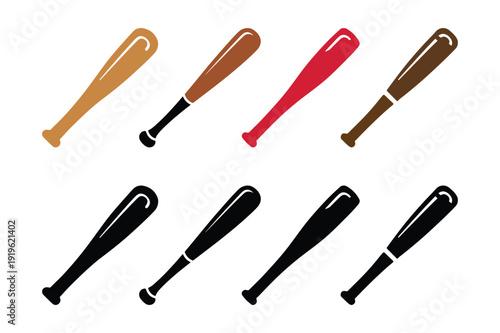 Set of baseball bats vector illustration isolated on white background. Flat design, Sports vector illustration 
