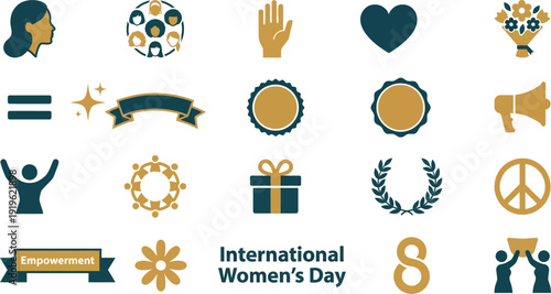 Collection of diverse icons representing concepts for international women's day celebration