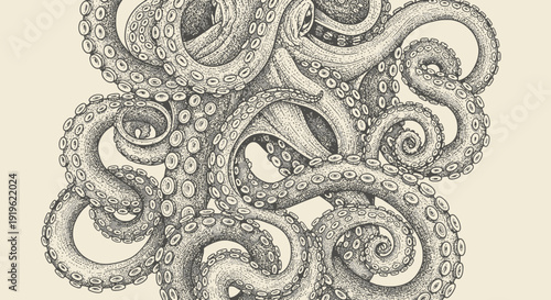 octopus tentacles illustration, marine life, ink drawing