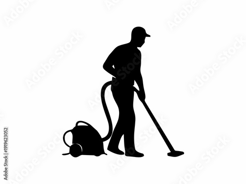 Professional Janitor Cleaning Floor with Vacuum Cleaner Silhouette
