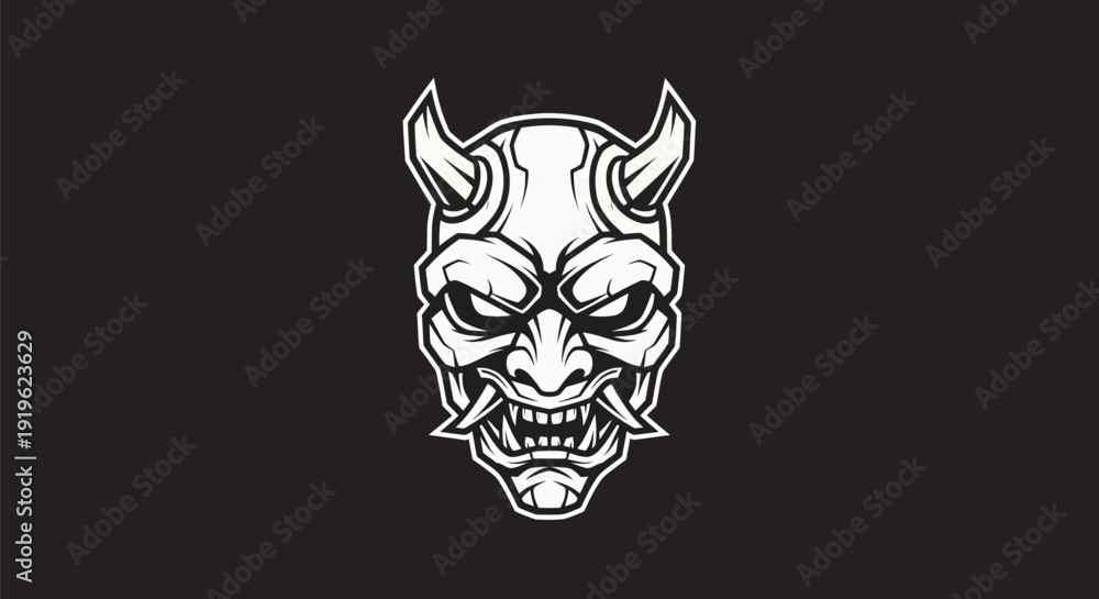 Fototapeta premium Oni mask illustration monochrome design
