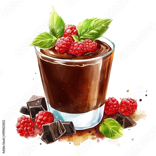 Chocolate Mousse, semi-realistic fantasy style, subtle magical elements, soft glow, watercolor illustration, isolated on white background