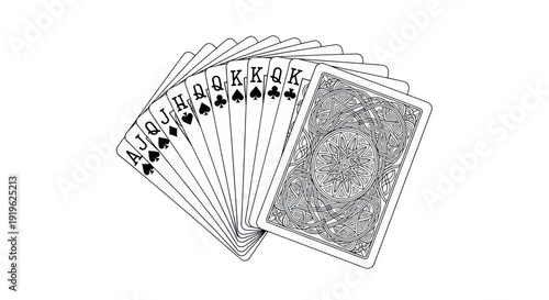 Hand of Blackjack Cards Spread Out, Ace to King of Spades, Isolated on White