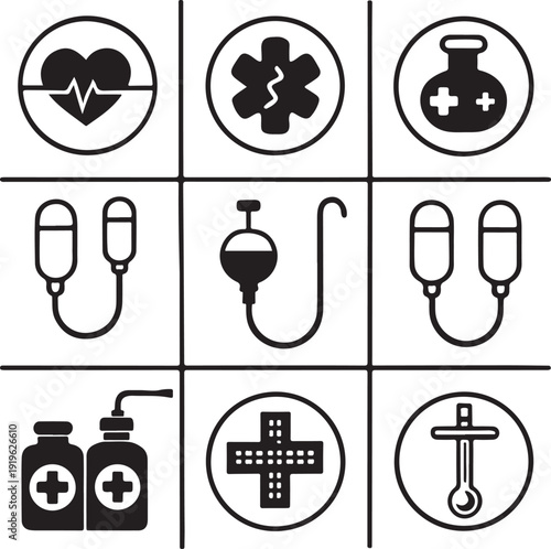 Healthcare Medical Icons Collection – Stethoscope Pharmacy Hospital Symbols