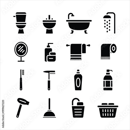 Modern Bathroom Essentials and Personal Hygiene Vector Icons