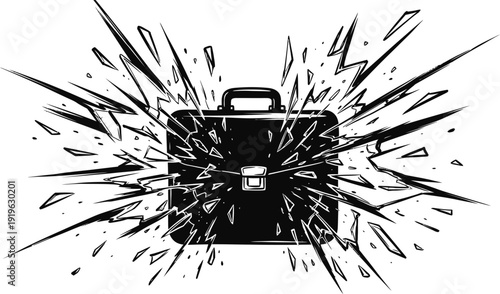 Explosive briefcase illustration with dynamic lines