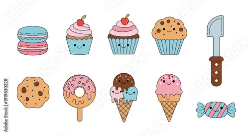 Colorful dessert assortment cartoon illustration