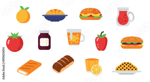 Colorful food assortment isolated on white