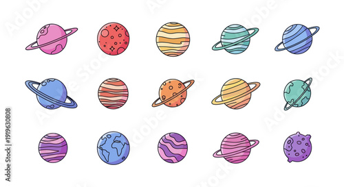 Colorful planets in space illustration