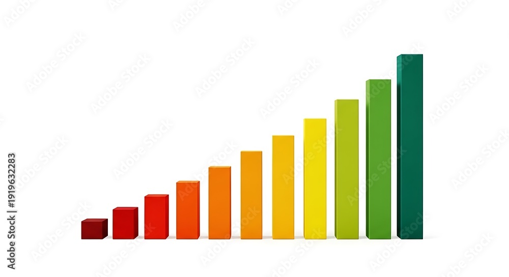 Fototapeta premium Colorful 3D bar chart ascending in height against a white backdrop