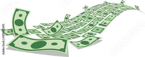 Flying Dollar Banknotes Flowing in Wave Shape Representing Cash Movement Financial Growth Investment Profit and Money Transfer Vector Illustration.