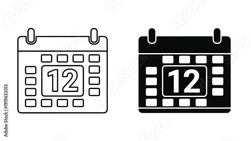 Black and white line icons of two calendar pages with the number 12 on a plain white background.