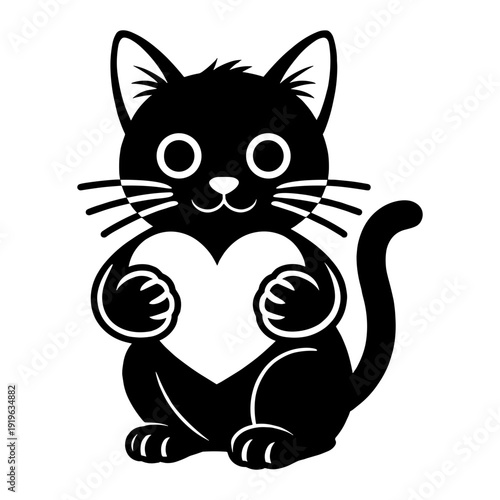 Black Cat Holding Heart
