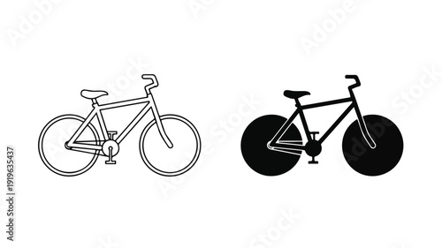 Black and white bicycle illustrations in line and silhouette styles on a plain background.