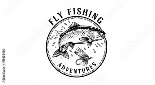 Fly Fishing Adventures: Jumping Trout and Lure Emblem