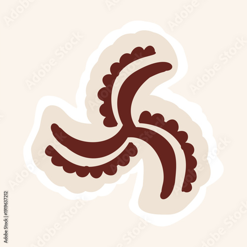 Hand drawn abstract swirl accent flourish illustration motif. Ethnic block print style line windmill shape. Isolated flat vector editable. Decorative modern style creative decoration design element