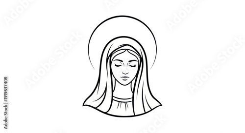 Virgin Mary Icon, Religious Symbol, Catholic Art, Graceful Portrait with Halo