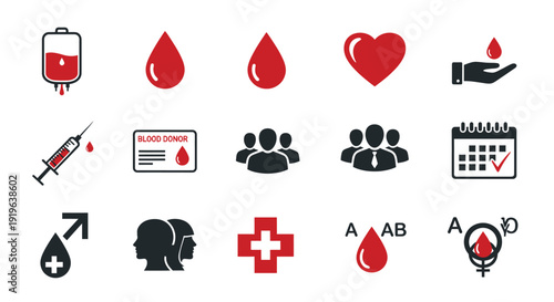 Medical and Health Icons Set for Blood Donation and Transfusion.