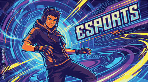 Female Esports Player in Action with Gaming Setup.