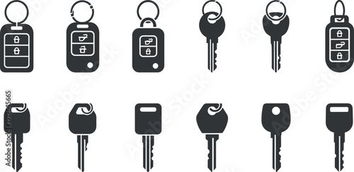  featuring vehicle fob devices, house keys and security access icons, isolated vector illustration set for automotive technology, locksmith services and protection concepts