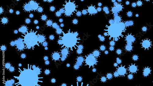 Blue virus cells on black background