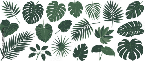 leaf tropical foliage collection botanical icons seamless pattern