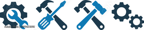 tools icon set wrench hammer screwdriver gear maintenance vector
