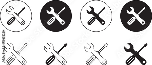 tools wrench and screwdriver crossed icon set vector ui symbols