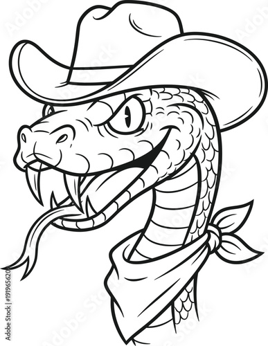 Cowboy snake illustration with hat and bandana on white background