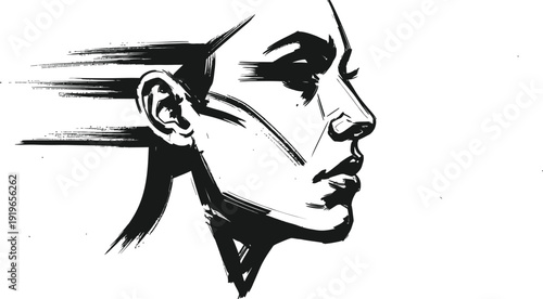 Man moving at high speed with hair flowing backwards in a comic book style illustration