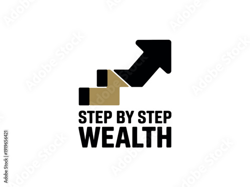 Step by Step Wealth Logo Design with Arrow and Text on White Background