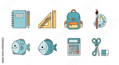 School supplies and icons vector illustration