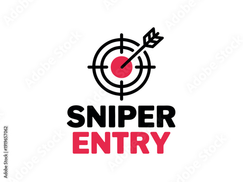 Sniper Entry Logo with Target and Arrow Symbol on White Background Design