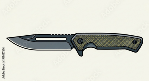 Tactical Folding Knife with Dark Blade and Textured Handle, Isolated Vector Illustration