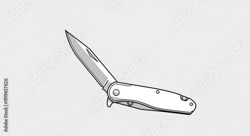 Folding Pocket Knife Open Vector Line Art Illustration Isolated on Grey Background