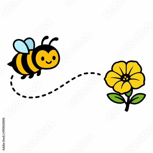 Close up of a bee on a blooming flower in a garden vector